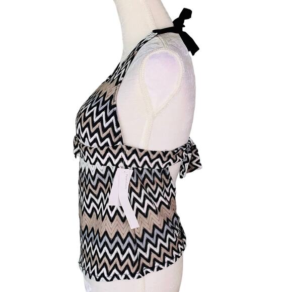 Perry Ellis Tankini Top S Black White Gray Taupe Chevron Removable Pads New - Picture 9 of 11